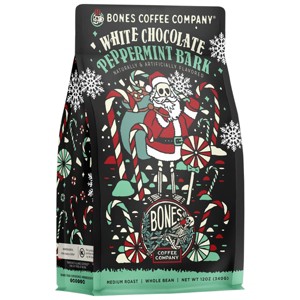 White Chocolate Peppermint Bark Medium Roast, Ground Coffee, Whole Bean Coffee, or Keurig K-Cup Coffe Pods, Bones Coffee Company, 12 oz & 12 ct - 1 of 4