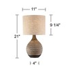 360 Lighting Emma 21" High Small Mid Century Modern Accent Table Lamps Set of 2 Brown Wood Finish Ceramic Oatmeal Shade Living Room Bedroom Bedside - 4 of 4