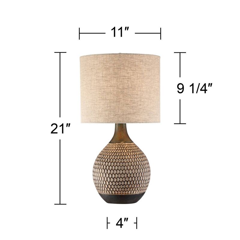 360 Lighting Emma Modern Mid Century Accent Table Lamp 21" High Wood Brown Ceramic Oatmeal Drum Shade for Bedroom Living Room Bedside Nightstand Home, 4 of 10