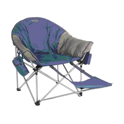 Kamp-Rite KAMPCC431 Kozy Klub Portable Outdoor Patio Lounge Lawn Moon Camping Chair with Detachable Footrest and Side Compartments, Navy & Tan