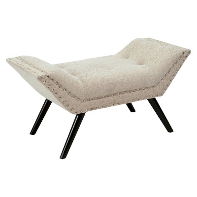 Modern Beige Tufted Fabric Ottoman Footstool Bench