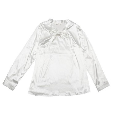 Women's Plus Size Office Formal Long Sleeve Tie Neck Satin Blouses - Agnes Orinda