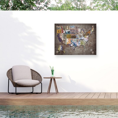 Masters Fine Art USA License Plate Map on Metal Outdoor Canvas Art