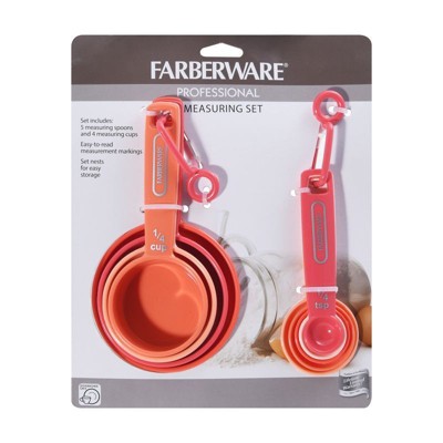 Farberware Measuring Cups and Spoons Set, 9 Piece, Coral Ombre