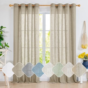 Deconovo 2 Panels Linen Look Full Blackout Curtains with 8 Grommets, Thermal Drapes - 1 of 4