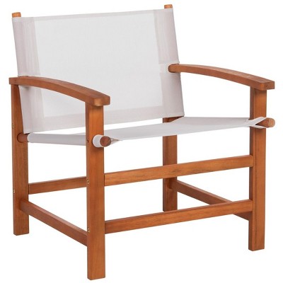 Natural Eucalyptus Wood Outdoor Dining Set with Beige Armchairs