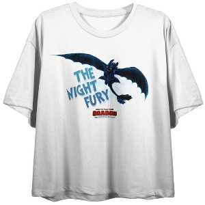 How To Train Your Dragon The Night Fury Women’s White Crew Neck Short Sleeve Crop Top - 1 of 4
