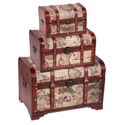 Wooden Antique Style Nesting Suitcase Box Set of 2 Keepsake Chest Hamper Chest 