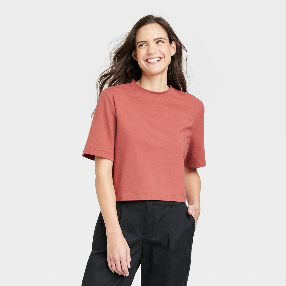 Women's Boxy Elbow Sleeve Cropped T-Shirt - A New Day™ Rust XXL