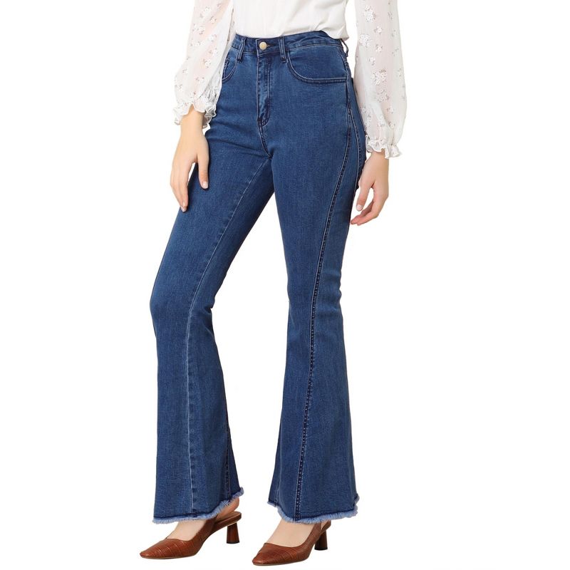 Allegra K Women's Vintage High Waist Stretch Denim Bell Bottoms Jeans, 1 of 7