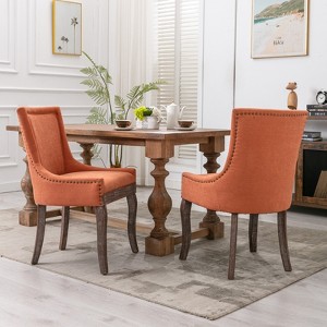Gulches Ultra Side Dining Chairs Set of 2, Orange Thickened Fabric Upholstery with Bronze Nailhead Trim & Neutral-Toned Solid Wood Legs - 1 of 4