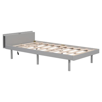 Modern Single Platform Bed Frame with Built-In USB Port - Walnut Color