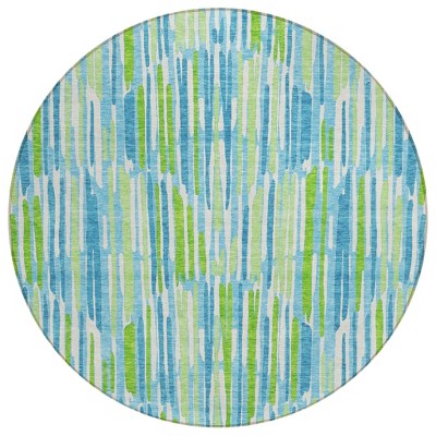 Aqua Teal Blue And Lime Green Abstract Washable Indoor Outdoor Area Rug
