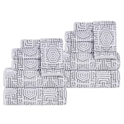 Cotton Modern Geometric Jacquard Soft Highly-Absorbent Assorted 12 Piece Bathroom Towel Set by Blue Nile Mills