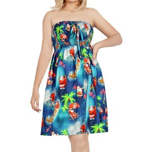 HAPPY BAY Women's Casual Beach Vacation A line Slit Mini Dress Tube Top Evening Short Strapless Christmas Holiday Outfits for Women L-XL Santa Admiral - 1 of 4