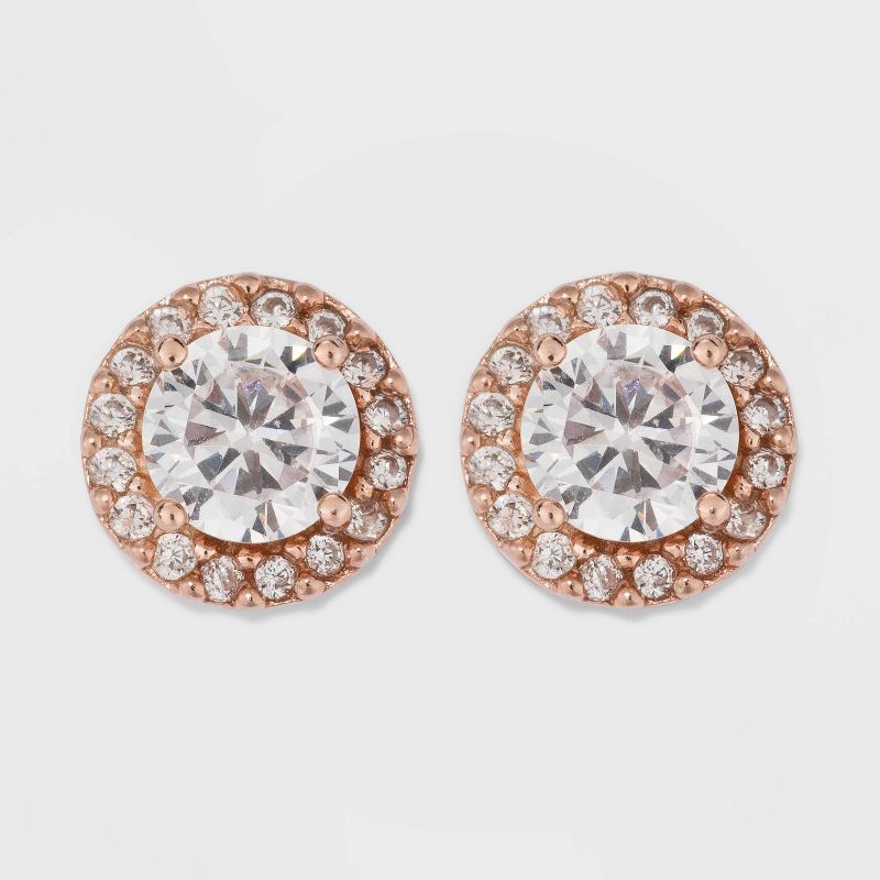 Rose Gold Over Sterling Silver Halo Cubic Zirconia Stud Fine Jewelry Earrings - A New Day&#8482; Rose Gold/Clear, 1 of 5