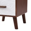 Wood Bedside Table Square End Table with 2 Drawer Adorned with Embossed Patterns, Wood Legs and Handles for Bedroom, Living Room - 4 of 4