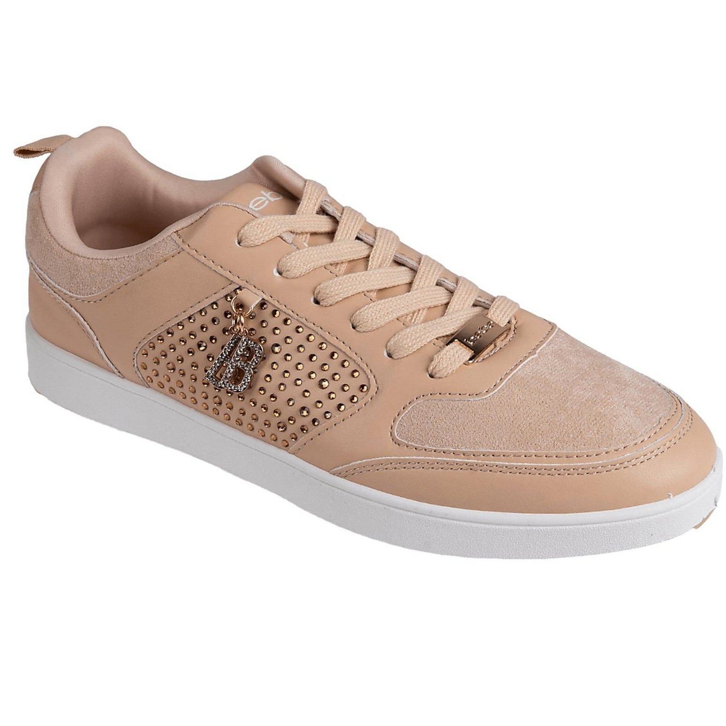 Женские кроссовки Bebe Casual Lace-Up Shoes - Fashion Sneakers with Embellished Upper and Logo Dangle Charm, Nude — фото 1