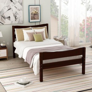 Streamdale Twin Size Wood Platform Bed with Headboard and Wooden Slat Support (Espresso) - 1 of 4