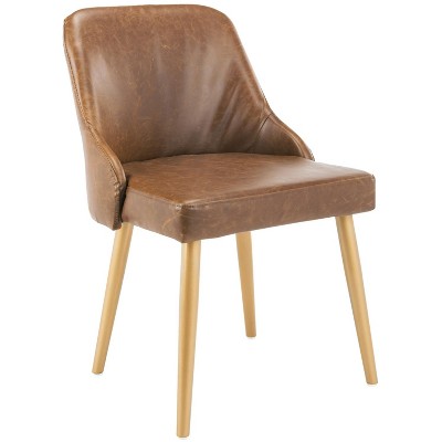 Lulu Transitional Parsons Side Chair in Brown Faux Leather with Gold Legs