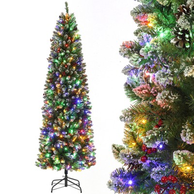 WhizMax 6 FT Pencil Christmas Tree, Prelit Artificial Christmas Tree with 200 Multicolor Led Lights, Metal Base, Slim Xmas Tree for Home, Holiday