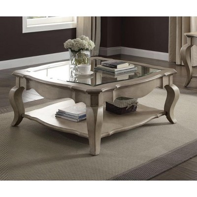 Chelmsford Clear Glass & Antique Taupe Finish Coffee Table