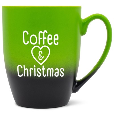 Elanze Designs Coffee & Christmas Two Toned Ombre Matte Green and Black 12 ounce Ceramic Stoneware Coffee Cup Mug