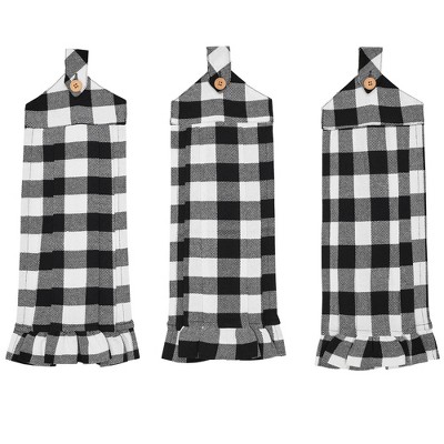Buffalo Check Black Button Loop Tea Towel Set of 3 VHC Brands