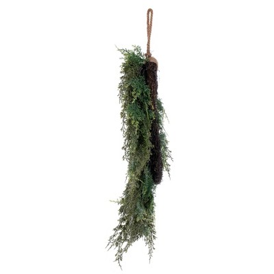24" Green Artificial Cedar Wreath with Pinecones and Snow
