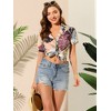 Allegra K Women's Hawaiian Floral Leaves Printed Short Sleeve Button Down Vintage Shirt - 2 of 4