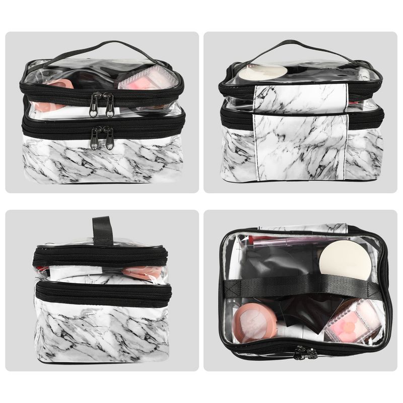 Unique Bargains Double Layer Makeup Bag Cosmetic Travel Bag Case Make Up Organizer Bag for Women Marble Pattern 1 Pcs, 4 of 7