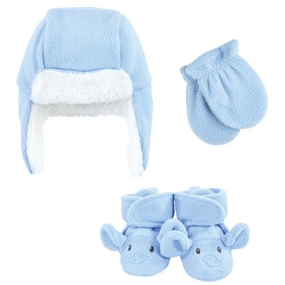 Hudson Baby Unisex Baby Trapper Hat, Mitten And Bootie Set, Blue ...