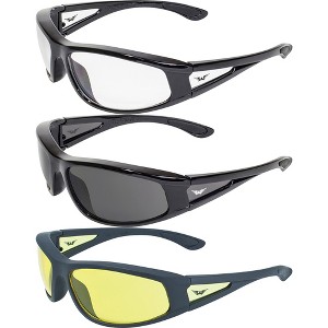 3 Pairs of Global Vision Eyewear Integrity Safety Motorcycle Glasses with Clear, Smoke, Yellow Lenses - 1 of 3