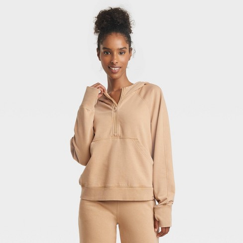 Women's 1/2 Zip Fleece Pullover - JoyLab™ Beige XS
