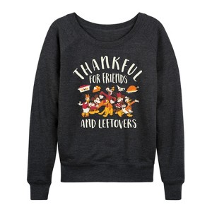 Women's - Disney - Friends And Leftovers Lightweight French Terry Wide Neck Long Sleeve Shirt - 1 of 4