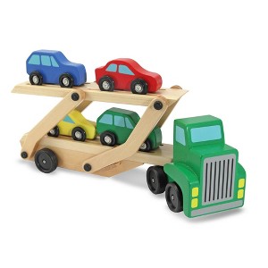 Melissa & Doug Car Carrier Truck and Cars Wooden Toy Set With 1 Truck and 4 Cars - 1 of 4