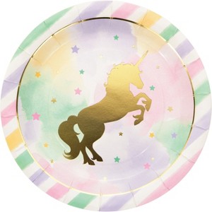 24ct Sparkle Unicorn Paper Plates Pink
