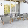 KTMBDW 4 Piece Outdoor Patio Furniture Set,Rattan and Acacia Wood Chairs Conversation Furniture Set for Backyard Balcony Deck with Soft Cushions&Table - 2 of 4