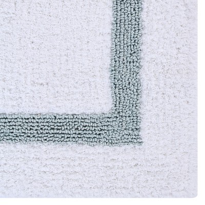 White and Blue Cotton Tufted Reversible Bath Rug Set