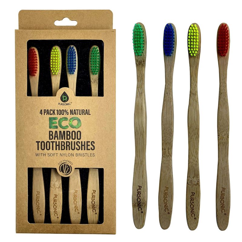 100% Natural Eco Bamboo Toothbrushes (4 pack), 1 of 3