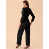 Seta T Women's Long Sleeve V Neck Belted Stretchy Wide Leg Long Pant Romper with Pockets - 4 of 4