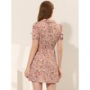 Allegra K Women's Button Up Short Sleeve A-Line Chiffon Vintage Floral Shirt Dress - 4 of 4