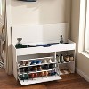Shoe Storage Bench Entryway, Shoe Bench with Flip Drawers, Narrow Shoe Rack Bench, Shoe Cabinet with Open Shelf for Entryway Hallway, White - 3 of 4