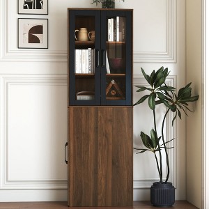 Chic Crate 70.87" Tall Display Cabinet with Glass Doors & 4‑Tier Pull‑Out Shelves – Modern Wooden Storage Bookcase Cabinet - 1 of 4