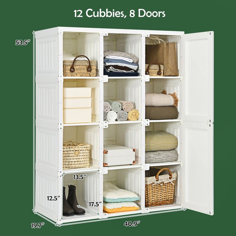 Costway Portable Closet Clothes Foldable Armoire Wardrobe Closet w/ 12 Cubby Storage, 3 of 11
