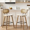 Bekrvio 26" Mid Century Modern Counter Height Bar Stools - Rattan Cane Back, Wood, PU Leather Upholstered for Kitchen Island Dining - 2 of 4