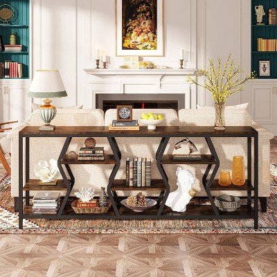 Hommoo 70.9 Inches Console Table with 4 Tier Storage Shelves Brown