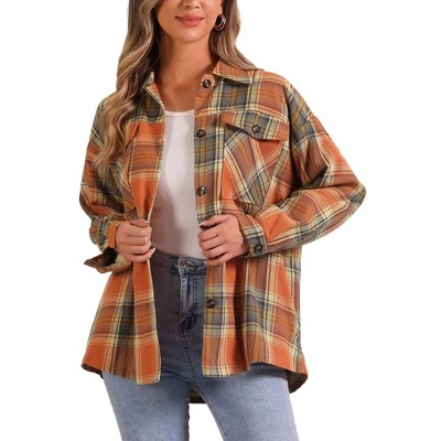 Allegra K Women's Casual Drop Shoulder Loose Plaids Shirt