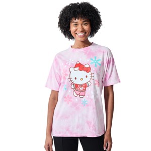 Hello Kitty Christmas Snowflakes Women's Pink Cloud Wash Crew Neck Short Sleeve T-shirt - 1 of 4