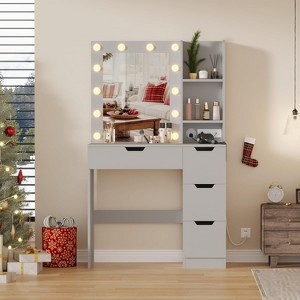 Vanity Desk with Mirror, Modern Makeup Vanity Table with 4 Drawers and 3 Storage Shelves Dressing Table for Bedroom, Dressing Room, Cloakroom - 1 of 4